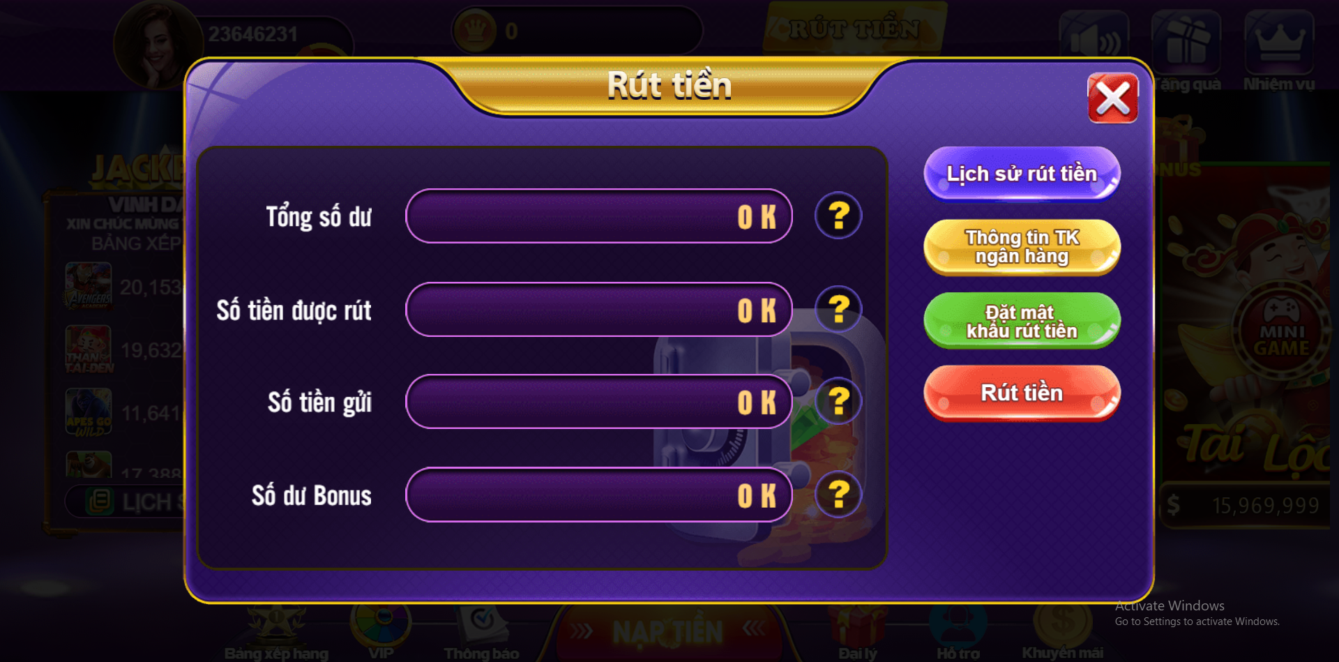 Quy trình rút tiền 68 Game Bài