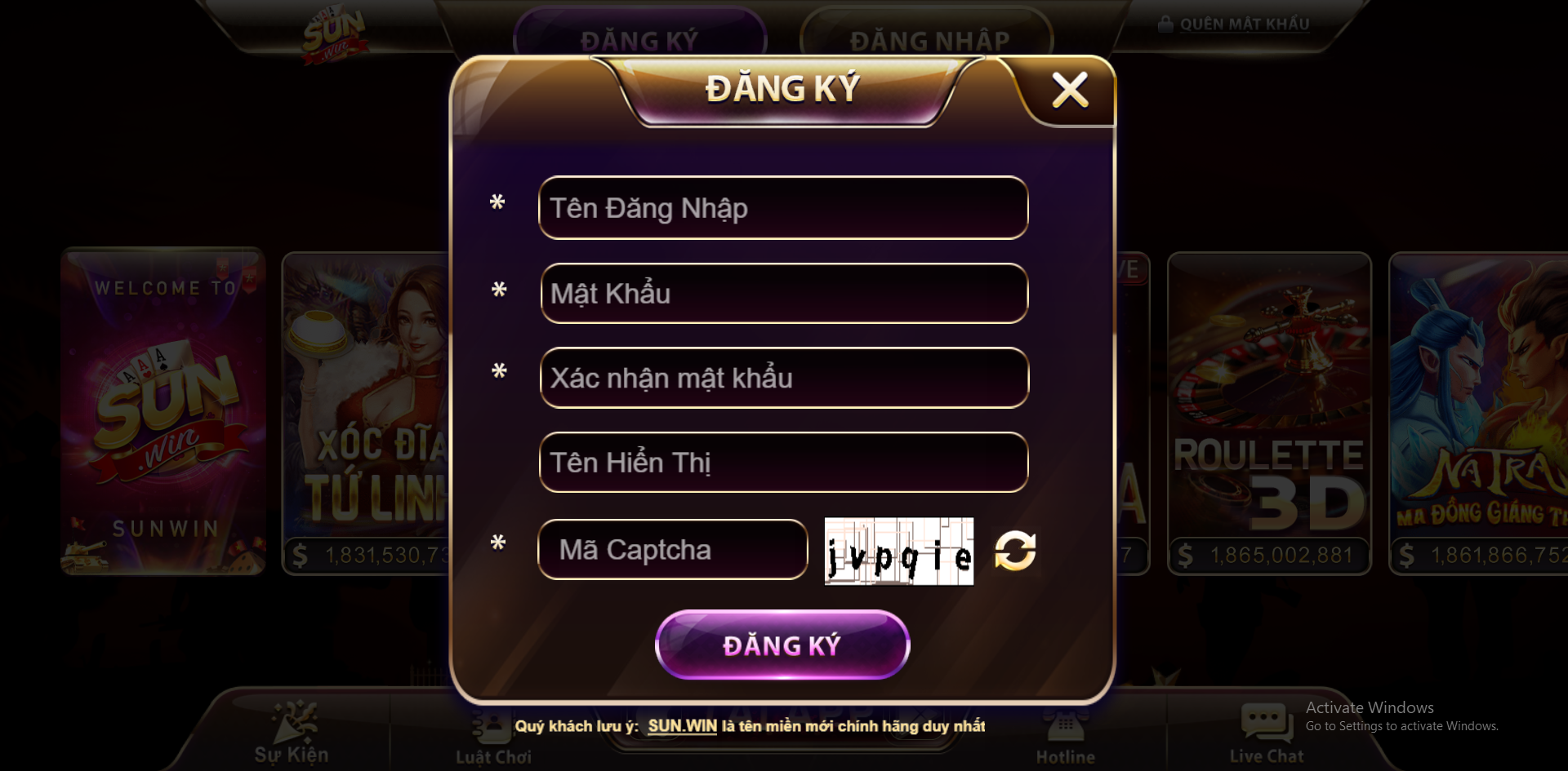 Cách đăng ký, đăng nhập SUN WIN